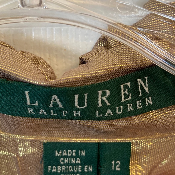 Lauren Ralph Lauren Silk & Metallic Gold Ruffled Blouse - Picture 2 of 8